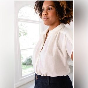 Taylor Tall Drop Shoulder Shirt Textured Grid Cotton Cream, Size 8 Tall